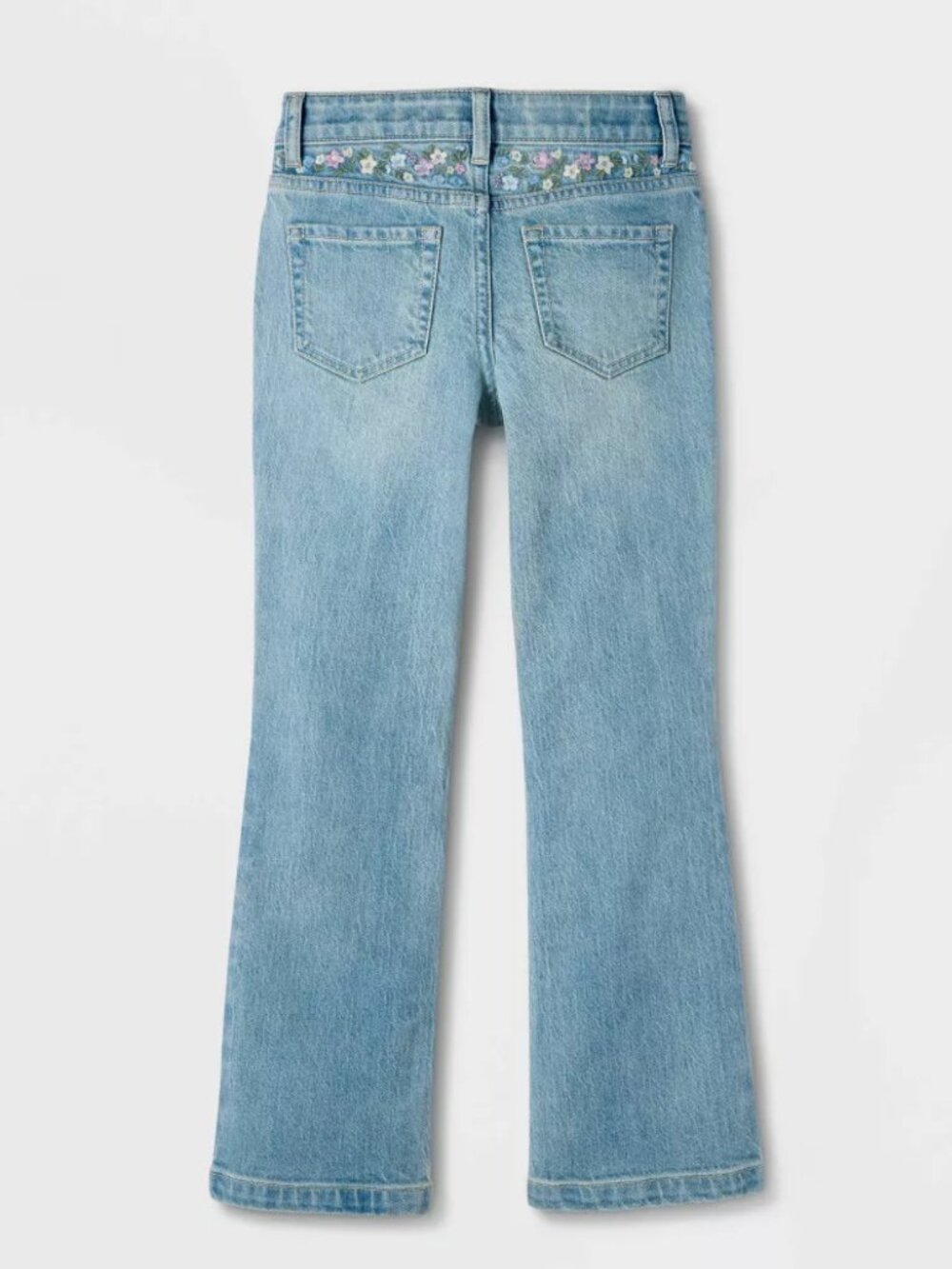 NWT Girls' Mid-Rise Floral Embroidered Bootcut Jeans - Cat & Jack Light Wash - 8